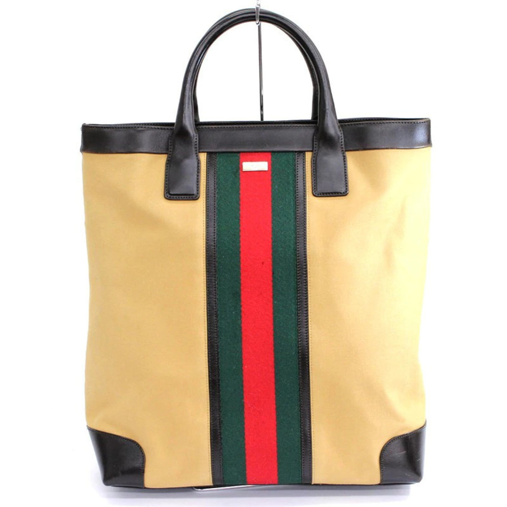 Gucci Canvas Leather Handbag Tote Bag Brown